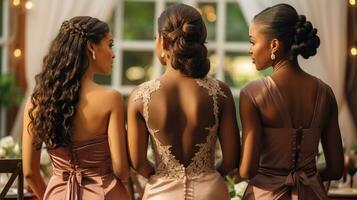 Gorgeous african american bride with bridesmaids photo