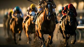 Galloping Horses Compete for Victory on the Racetrack photo
