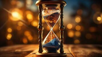 Vintage Hourglass with Bokeh Depth of Field. Generative AI photo