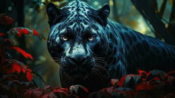 negro pantera en el noche selva. generativo ai foto