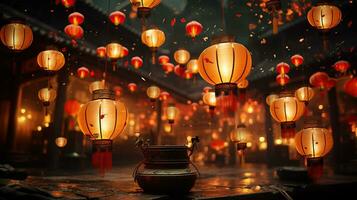 Chinese new year lanterns and decoration. Generative AI photo
