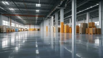 An Empty Logistic Warehouse Brimming with Potential. Generative AI photo
