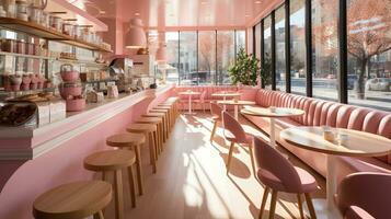 Modern pastry shop with barbie pink laminate cladding, Generative AI photo
