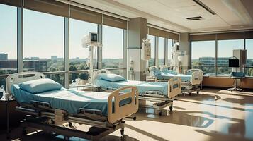 Hospital bed in a hospital room, Generative AI photo