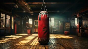 Old Vintage Gym Room with a Boxing Classic. Generative AI photo