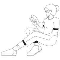 femme vivre Podcast sur téléphone intelligent contour 2d illustration png