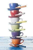 Tower of coffee cups photo