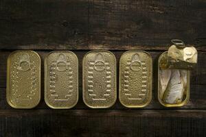 a row of gold coins on a wooden table photo