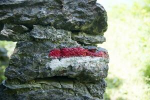 a sign on a rock photo