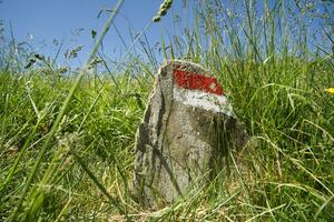 a sign on a rock photo