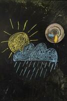a chalk drawing of a cloud and snow on a blackboard photo