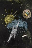 a chalk drawing of a cloud and snow on a blackboard photo