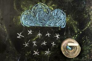 a chalk drawing of a cloud and snow on a blackboard photo