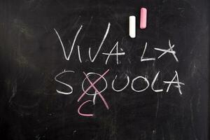 a chalkboard with the words viva la scola written on it photo