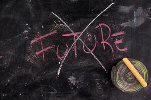 future written on a blackboard with arrows pointing in different directions photo