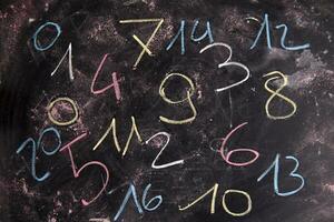 a chalkboard with numbers written on it photo