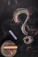 a question mark is drawn on a blackboard photo