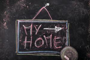 home written on a blackboard with chalk photo