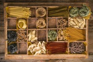 a box filled with different types of pasta photo