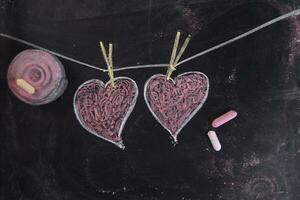 Hearts drawn with chalk photo