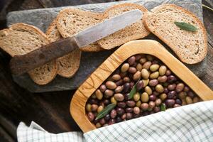 Bread and olives photo