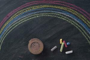 Rainbow drawn with chalk photo