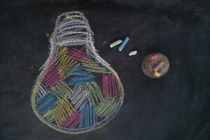 a chalk drawing of a light bulb on a blackboard photo