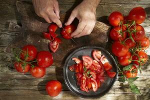 Red round smooth tomato photo