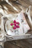 Yogurt and raspberries photo