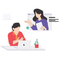 Online Meeting With Team Kids Coding Color 2D Illustration png