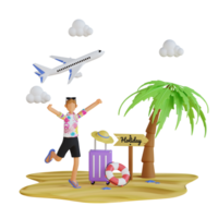 uomo con aereo vacanza 3d illustrazione png