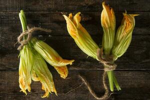 The fresh yellow pumpkin flower photo