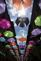 Umbrellas of different colors photo