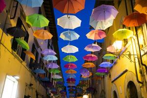 Umbrellas of different colors photo