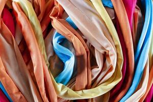 A group of multicolored cloth drapes photo