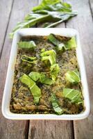 Vegan cuisine, Savory pie with chickpea flour and chard photo