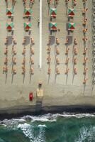 The equipped beach of Viareggio seen from above photo