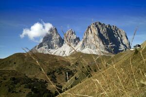 The mountain range of the Dolomites seen on the Sasso Lungo photo