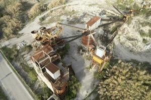Aerial view of an old abandoned cement factory photo