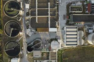 Aerial documentation of city water purification plants photo