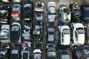 Aerial view of a small car demolition park photo