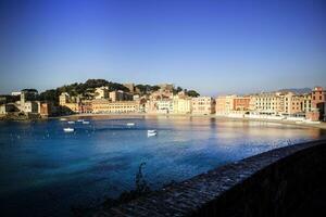 Sunrise view of the Bay of Silence in Sestri Levante Italy photo