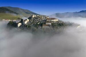 Aerial view of the town of Castelluccio di Norcia devastated by earthquake photo