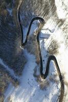 Aerial view of a snowy road photo