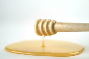 miel goteo desde un de madera palo foto