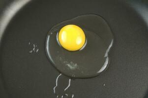 four eggs are being cooked in a frying pan photo