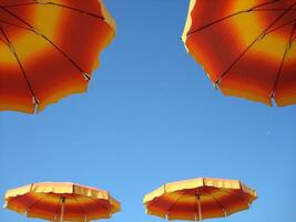 a row of orange and yellow umbrellas photo