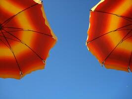 a row of orange and yellow umbrellas photo