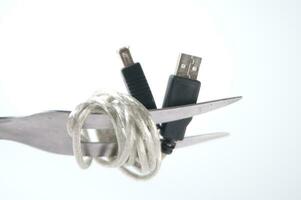 a pair of scissors with a pair of wires attached photo