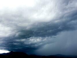 a large dark cloud is seen over a body of water photo